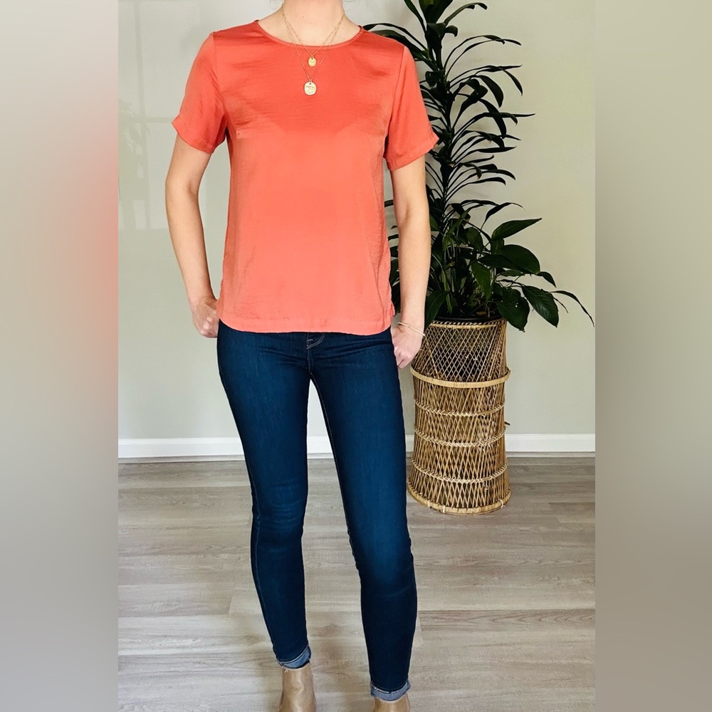 Coral pink short sleeve blouse